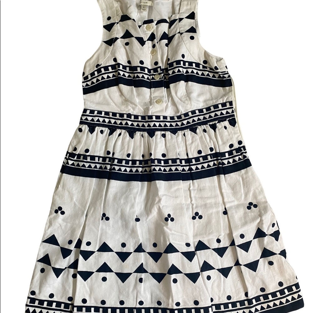 Size 12 J. Crew Ivory & Navy Tribal Dress- Flawed/ Play Condition
